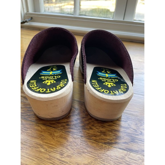 Torpatoffeln Cape Clogs Sweden Burgundy Leather Wooden Heel Women's US 7 (37) - Picture 4 of 8